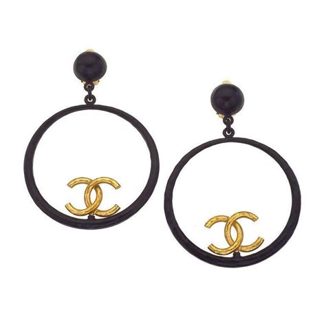 chanel black and gold hoop earrings|chanel earrings price us.